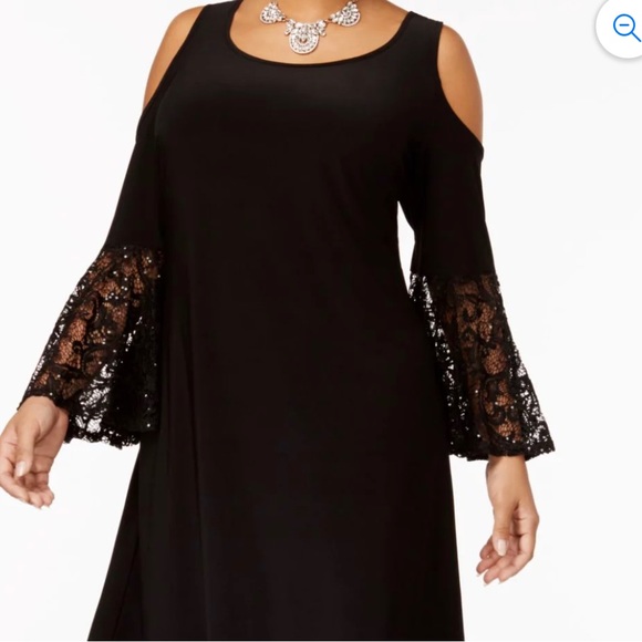 R&M RICHARDS adorable Black Cold Shoulder Sequined  Bell Sleeve Scoop Ne… - Picture 10 of 11